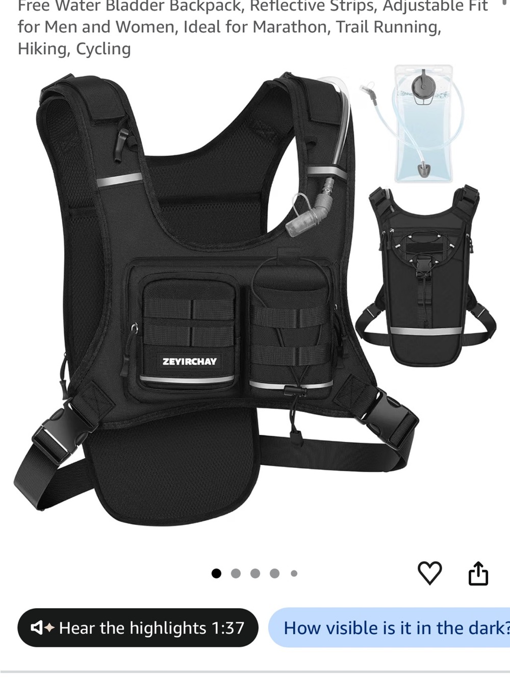 Black Hydration Running Vest with Reflective Strips